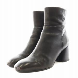 FABIO RUSCONI ショートブーツ チャンキーヒール サイドジップ レザー 38 黒 ブラック /AN1