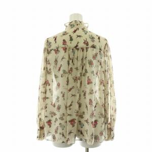 Lois CRAYON シャツ ブラウス 長袖 シアー フリルカラー 総柄 M ベージュ 15002181