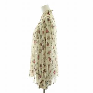 Lois CRAYON シャツ ブラウス 長袖 シアー フリルカラー 総柄 M ベージュ 15002181