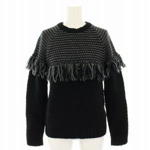 ニット セーター クルーネック 長袖 フリンジ ONE 黒 ブラック グレー KT16-54-52 /YT