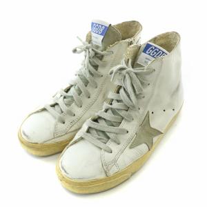 GOLDEN GOOSE DELUXE BRAND FRANCY ハイカットスニーカー シューズ レザー ロゴ ダメージ加工 24cm 白 ホワイト