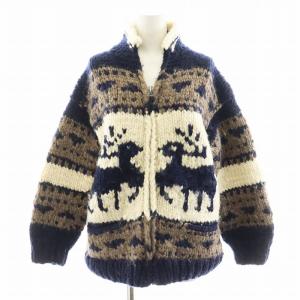 ニットジャケット ノルディック柄 ウール アイボリー 紺 ネイビー /AN41