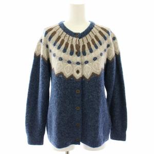 ニットカーディガン 長袖 総柄 M 青 ブルー グレー 57-71-3742 /YT
