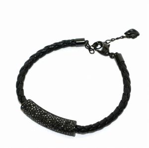 ブレスレット ラインストーン レザー 黒 ブラック /DK