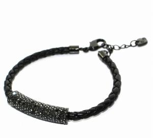SWAROVSKI ブレスレット ラインストーン レザー 黒 ブラック /DK