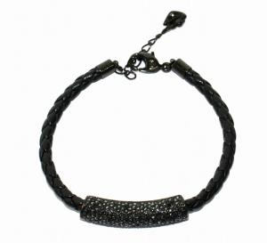 SWAROVSKI ブレスレット ラインストーン レザー 黒 ブラック /DK