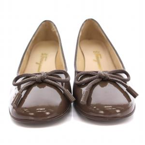 Salvatore Ferragamo パンプス エナメル リボン シューズ 5C 茶 /YM