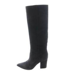 ロングブーツ サイドジップ ポインテッドトゥ スエード 39.5 黒 ブラック /AN5