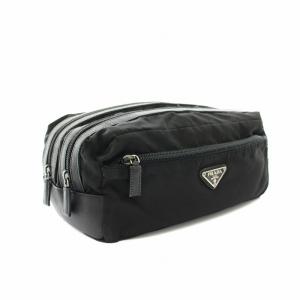 PRADA ポーチ ナイロン 三角プレート ブラック