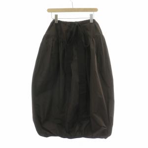 ファイユ製 バブルヘムスカート バルーン ボリューム イージー ミモレ ロング ウエストゴム 36 茶