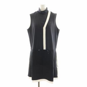 ブロッキングデザインワンピース ノースリーブ ひざ丈 ロゴ ゴルフウェア 42 黒 ブラック 白 ホワイト