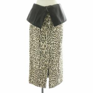 タイトスカート ミモレ ロング ハイウエスト ヒョウ柄 レオパード柄 フェイクレザー 切替 38 白 ホワイト