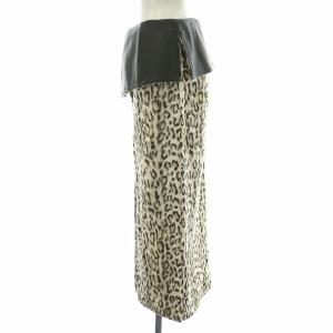 CINOH タイトスカート ミモレ ロング ハイウエスト ヒョウ柄 レオパード柄 フェイクレザー 切替 38 白 ホワイト