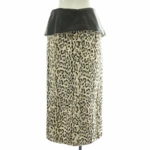 CINOH タイトスカート ミモレ ロング ハイウエスト ヒョウ柄 レオパード柄 フェイクレザー 切替 38 白 ホワイト