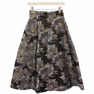 CELFORD フレアスカート ロング 花柄 ジャガード 38 黒 グレー /BM