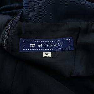 M'S GRACY フレアワンピース ひざ丈 七分袖 シアー シースルー 切替 ペチコート付き 38 紺 ネイビー /BB