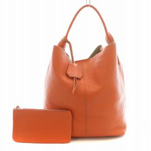 トートバッグ ハンドバッグ ワンハンドル レザー ポーチ付き オレンジ /BB