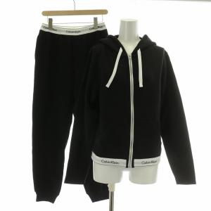 ルームウェア セットアップ ジップアップパーカー 長袖 ジョガーパンツ イージー スウェット ストレッチ M S 黒 ブラック