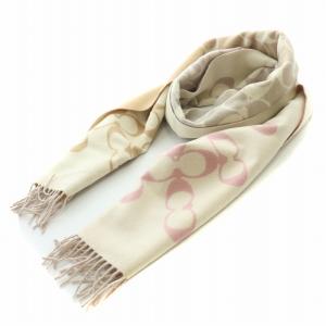 マフラー シグネチャー フリンジ ロゴ ピンク ベージュ /BB