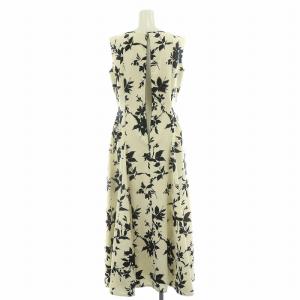 CELFORD フレアワンピース ミモレ ロング ノースリーブ クルーネック 植物柄 ビーズ 装飾 総柄 38 アイボリー 黒 ブラック タグ付き