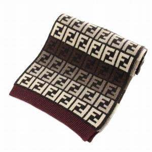 FENDI マフラー ストール ズッカ柄 ウール カシミヤ混 茶 ブラウン アイボリー