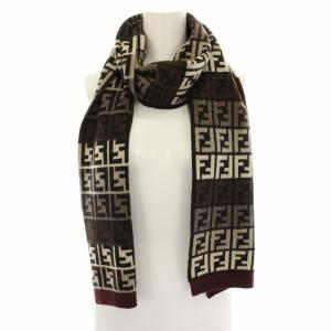 FENDI マフラー ストール ズッカ柄 ウール カシミヤ混 茶 ブラウン アイボリー