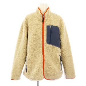 09 0758 ボアジャケット ブルゾン ジップアップ PL ベージュ 紺 ネイビー オレンジ /KU