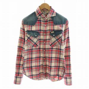 ラングラー Wrangler ウエスタンシャツ 麻 リネン混 長袖 チェック M レッド ブルー WS9061