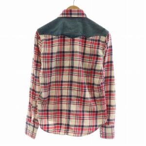 1PIU1UGUALE3 ラングラー Wrangler ウエスタンシャツ 麻 リネン混 長袖 チェック M レッド ブルー WS9061