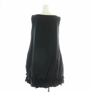 FOXEY NEW YORK ワンピース ひざ丈 ノースリーブ ストレッチ フリル 38 紺 ネイビー