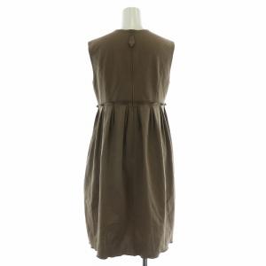 FOXEY NEW YORK ワンピース ひざ丈 ノースリーブ ストレッチ 40 茶 ブラウン