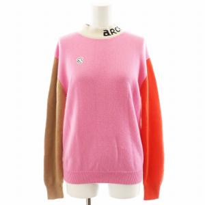 ニット セーター 長袖 ロゴ カシミヤ ゴルフウェア 38 ピンク ベージュ 赤 レッド A418202