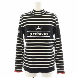 ニット セーター 長袖 ボーダー柄 ロゴ ゴルフウェア 38 黒 ブラック 白 ホワイト A318028