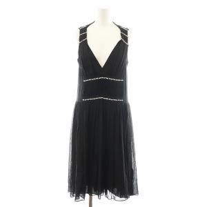 FLUTTERJEANMARIE ワンピース ロング丈 ノースリーブ ビジュー装飾 絹 シルク 2 黒