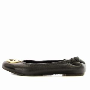 TORY BURCH バレエシューズ レザー フラットシューズ ロゴ 金プレート 7.5 黒 ブラック /G