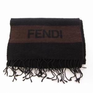 FENDI マフラー ストール ロゴ ウール イタリア製 黒 ブラック /EE