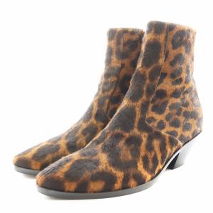 SAINT LAURENT PARIS ショートブーツ ポインテッドトゥ チャンキーヒール レオパード ヒョウ柄 ハラコ 36.5 茶 ブラウン