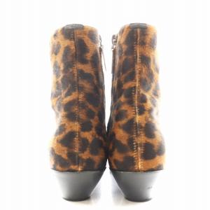 SAINT LAURENT PARIS ショートブーツ ポインテッドトゥ チャンキーヒール レオパード ヒョウ柄 ハラコ 36.5 茶 ブラウン
