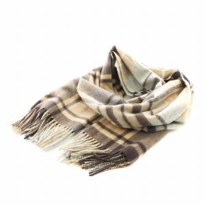 ストール フリンジ チェック柄 カシミヤ グレー ベージュ /AN12
