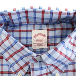 Brooks Brothers ボタンダウンシャツ 長袖 チェック柄 コットン M 水色 青 ブルー 赤 レッド /KU