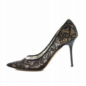 JIMMY CHOO アグネス AGNES パンプス ポインテッドトゥ ハイヒール レース エナメル 花柄 37 24.0cm