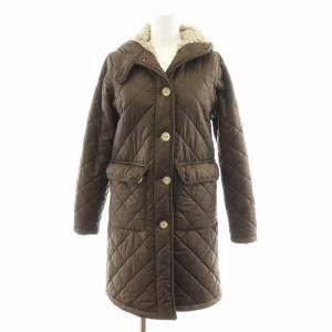 キルティングコート ロング丈 ボア フード アウター 34 茶 ブラウン /AN34