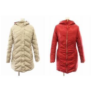 13016-02386 ダウンコート ロング リバーシブル フード ジップアップ M ライトグレー 赤