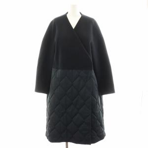 圧縮ビーバーキルティングAラインコート 36 ネイビー ブラック