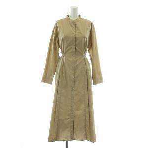 プリーツキリカエバンドカラーワンピース シャツ ミモレ ロング 長袖 F ベージュ タグ付き 61-26-3008-111-20-88