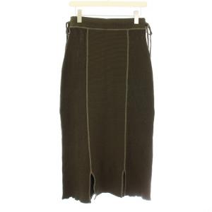 ミリタリー ニット スカート 13-27-0018-126 タイト ロング マキシ リボン F オリーブ