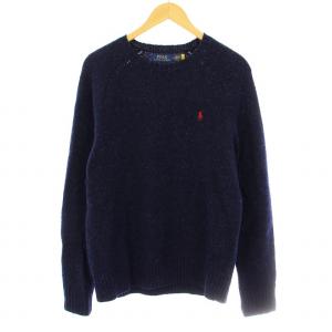 0200011413 ニット セーター 長袖 クルーネック 刺繍 ウール M 紺 ネイビー /KU
