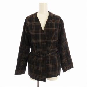 タグ付き クラシックチェックノーラペルベルテッドジャケット ノーカラー 36 紺 ネイビー 6699216001