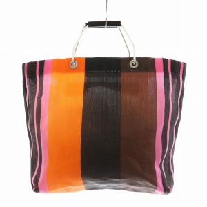 MARNI フラワーカフェ ストライプ トートバッグ ハンドバッグ マルチカラー ピンク オレンジ 黒 ブラック /AN2