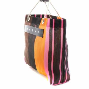 MARNI フラワーカフェ ストライプ トートバッグ ハンドバッグ マルチカラー ピンク オレンジ 黒 ブラック /AN2